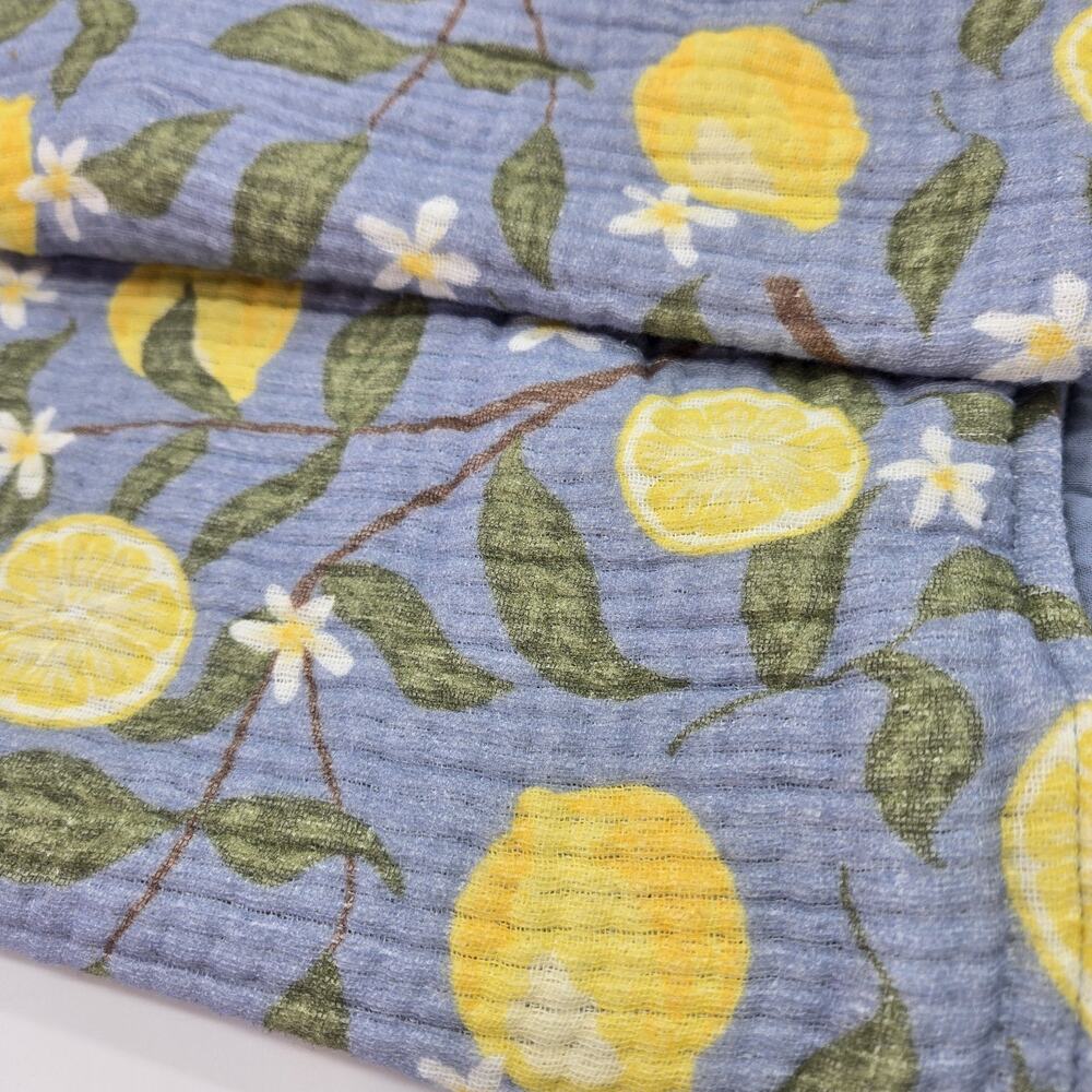Lemons Yellow Blue Textured Cotton Table Runner 16x80" Farmhouse Cottage NWT